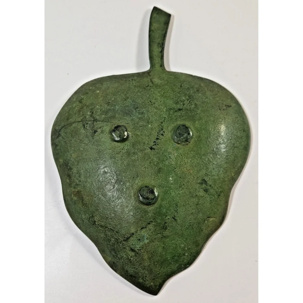 Metal Leaf‎ Trinket Bowl Dish  Green w/Veining Detail & Stem Heavy